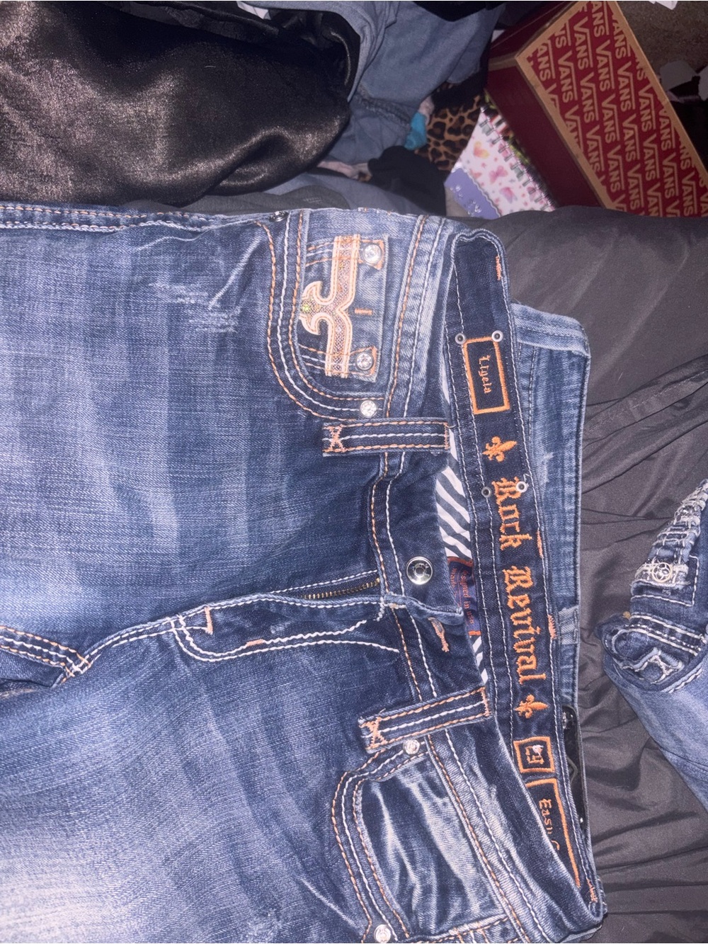 Rock Revival Blue Denim Jeans with Orange Stitching